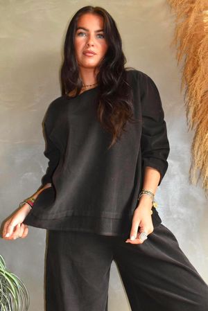 Arbi Needlecord Fold Hem Top Chocolate